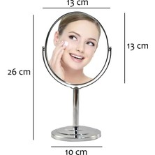 Str Store Makyaj Aynası Masaüstü Ayna 15X13 Cm. Çift Taraflı 3x Büyüteçli Ayna, Paslanmaz Krom Büyüteçli Makyaj Aynası