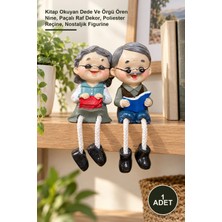 Yenilig 1 Adet Sallanan Bacaklı Yaşlı Çift Biblosu – Kitap Okuyan Dede ve Örgü Ören Nine, Paçalı Raf Dekor, Poliester Reçine, Nostaljik Figurine