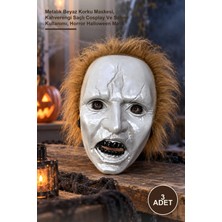 Yenilig 3 Adet Michael Myers Plastik Maskesi – Metalik Beyaz Korku Maskesi, Kahverengi Saçlı Cosplay ve Sahne Kullanımı, Horror Halloween Mask
