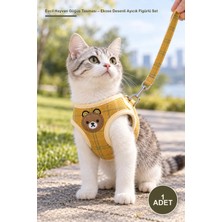 Yenilig 1 Adet Evcil Hayvan Göğüs Tasması – Ekose Desenli Ayıcık Figürlü Set, Yumuşak Kumaş Tasması ve Gezdirme Kayışı, Kedi Küçük Irk Harness Leash