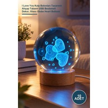 Yenilig 10 Adet Cam Küre – I Love You Kalp Balonları Tasarımlı Ahşap Tabanlı USB Beslemeli Dekor, Glass Globe Heart Balloon