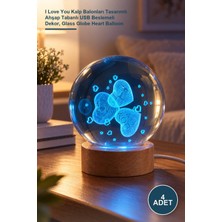 Yenilig 4 Adet Cam Küre – I Love You Kalp Balonları Tasarımlı Ahşap Tabanlı USB Beslemeli Dekor, Glass Globe Heart Balloon