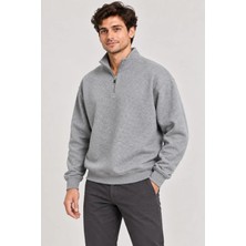 Pusula Sepeti Erkek Üç Iplik Içi Şardonlu Dik Yaka Yarım Fermuarlı Kışlık Sweatshirt - Gri