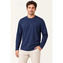 Yaman Market Erkek Modal Yumuşak Dokulu Bisiklet Yaka Uzun Kollu Tişört Sweatshirt - Lacivert