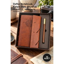 Yenilig 10 Adet Pusula Desenli Deri Defter Kalem Set – Defter Notebook, Kalem Pen, Seyahat Günlüğü, Hediyelik