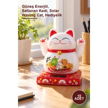 Yenilig 10 Adet Çift El Sallayan Kedi Figürü – Güneş Enerjili, Sallanan Kedi, Solar Waving Cat, Hediyelik