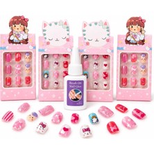 Str Store 4'lü Çocuk Takma Tırnak Seti, Sevimli Karakterli Yapıştırmalı Çocuk Tırnakları, Kolay Tak Çıkar, Güvenli, Renkli Nail Art Oyun Seti, Kız Çocukları Için Hediye, Prenses Temalı, 4 Farklı Desen.