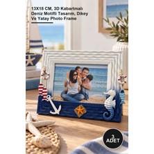 Yenilig 3 Adet Marin Temalı Dekoratif Fotoğraf Çerçevesi – 13X18 Cm, 3D Kabartmalı Deniz Motifli Tasarım, Dikey ve Yatay Photo Frame