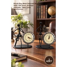 Yenilig 3 Adet Saatli Metal Adam Figür – Büyük Boy Metal Dekoratif Masa Saati, Ofis Süsü, Konsept Hediyelik, Table Clock