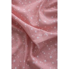 Str Store Müslin Bezi Örtü Yıldız Desen - Pembe 120X120 cm + 4 Adet Ağız Mendili