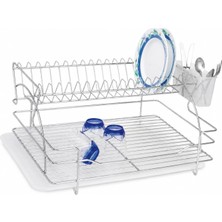 Str Store Metal Iki Katli Paslanmaz Krom Bulasiklik Tezgah Ustu Bulasik Kurutma Sepeti