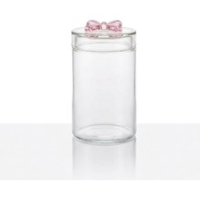 Str Store Pembe Fiyonk Kapaklı Şeffaf Cam Saklama Kavanozu – Dekoratif Mutfak Organizasyon Kabı (900 Ml)