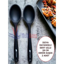 Str Store Sert Uçlu Isıya Dayanıklı Silikon Kaşık Seti, 28 Cm, Siyah, 2 Adet