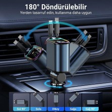 Str Store Acc-01 Rgb Işıklı 66W Araç Şarj Cihazı - 4in1 Geri Çekilebilir Makaralı Kablolu (Type-C + Lightning) Yıldızlı Tavan Projeksiyonlu Hızlı Araç Şarj Aleti