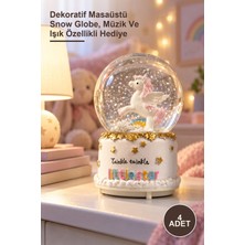 Yenilig 4 Adet Unicorn Temalı Orta Boy Işıklı Müzikli Kar Küresi – Dekoratif Masaüstü Snow Globe, Müzik ve Işık Özellikli Hediye