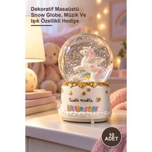 Yenilig 10 Adet Unicorn Temalı Orta Boy Işıklı Müzikli Kar Küresi – Dekoratif Masaüstü Snow Globe, Müzik ve Işık Özellikli Hediye