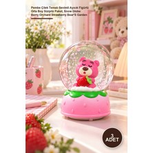 Yenilig 3 Adet Kar Küresi – Pembe Çilek Temalı Sevimli Ayıcık Figürlü Orta Boy Sürpriz Paket, Snow Globe Berry Orchard Strawberry Bear's Garden