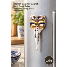 Yenilig 2 Adet Venedik Uzun Maske – Işlemeli Seramik Magnet, Mavi Renk Dekor, Venetian Long Mask