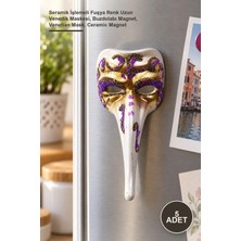 Yenilig 5 Adet Venedik Uzun Maske Magnet – Seramik Işlemeli Fuşya Renk Uzun Venedik Maskesi, Buzdolabı Magnet, Venetian Mask, Ceramic Magnet