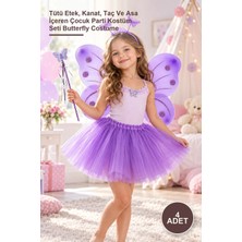 Yenilig 4 Adet Kelebek Kostümü – Tütü Etek, Kanat, Taç ve Asa Içeren Çocuk Parti Kostüm Seti Butterfly Costume