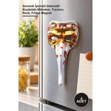 Yenilig 4 Adet Venedik Uzun Maske Magnet – Seramik Işlemeli Dekoratif Buzdolabı Mıknatısı, Turuncu Renk, Fridge Magnet