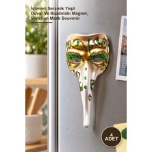 Yenilig 4 Adet Venedik Uzun Maske Magnet – Işlemeli Seramik Yeşil Duvar ve Buzdolabı Magnet, Venetian Mask Souvenir