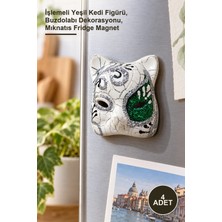 Yenilig 4 Adet Venedik Kedi Model Seramik Magnet – Işlemeli Yeşil Kedi Figürü, Buzdolabı Dekorasyonu, Mıknatıs Fridge Magnet
