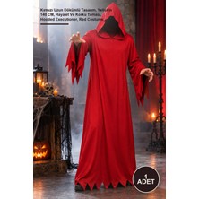 Yenilig 1 Adet Kapüşonlu Cellat Kostümü – Kırmızı Uzun Dökümlü Tasarım, Yetişkin 140 Cm, Hayalet ve Korku Teması, Hooded Executioner, Red Costume