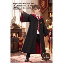 Yenilig 1 Adet Harry Potter Gryffindor Cübbe Çocuk Kostüm – Kapüşonlu Kostüm Asa ve Gözlük Seti 7-8 Yaş 85 cm Wizard Costume Robe