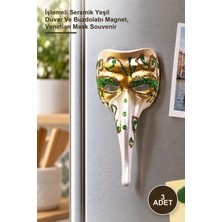 Yenilig 3 Adet Venedik Uzun Maske Magnet – Işlemeli Seramik Yeşil Duvar ve Buzdolabı Magnet, Venetian Mask Souvenir