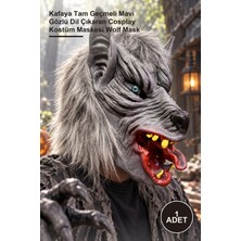 Yenilig 1 Adet Lateks Kurt Maskesi – Kafaya Tam Geçmeli Mavi Gözlü Dil Çıkaran Cosplay Kostüm Maskesi Wolf Mask