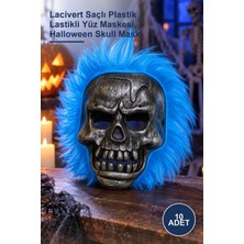 Yenilig 10 Adet Cadılar Bayramı Kurukafa Maskesi – Lacivert Saçlı Plastik Lastikli Yüz Maskesi, Halloween Skull Mask