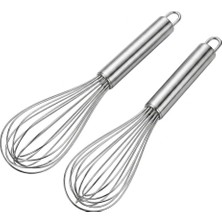 Aydogan's 2'li Paslanmaz Çelik Mini Çırpıcı Seti, 20 cm Tel Çırpıcı, Metal Saplı Yumurta Sos Krema Karıştırıcı, Askı Halkalı Mutfak Çırpma Aparatı