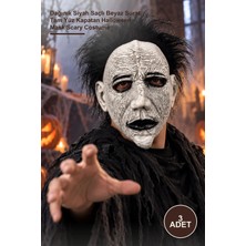 Yenilig 3 Adet Lateks Korku Maskesi – Dağınık Siyah Saçlı Beyaz Surat, Tam Yüz Kapatan Halloween Mask Scary Costume