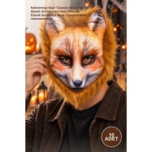 Yenilig 10 Adet Tilki Eva Maske – Kahverengi Saçlı Turuncu Krem Yüz Baskılı Sivri Kulaklı Uzun Burunlu Elastik Bantlı Fox Mask Costume Mask