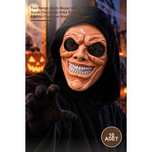Yenilig 10 Adet Plastik Korku Maske – Ten Rengi Ağızlı Beyaz Dişli Siyah File Gözlü Arka Elastik Lastikli Costume Mask Halloween