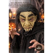 Yenilig 5 Adet Cadı Maskesi – Saçlı Lateks Maske, Siyah Saçlı, Sivri Dişli ve Uzun Burunlu Korku Kostümü Witch Mask Latex Mask