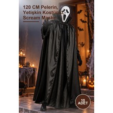 Yenilig 10 Adet Siyah Yakalı Yetişkin Pelerin ve Çığlık Scream Maske Kostüm Seti – 120 cm Pelerin, Yetişkin Kostümü, Scream Maske