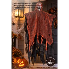 Yenilig 5 Adet LED Işıklı Kuru Kafa Dekor – Sesli Sensörlü Kahkaha Veren Korku Hayalet Saçaklı Dekorasyon Halloween Scary Skull 90X50 cm