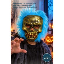 Yenilig 4 Adet Wild Skull Iskelet Maskesi – Bakır Iskelet Yüz, Turkuaz Açık Mavi Saçlı Plastik Kostüm Maske, Halloween Cosplay Mask