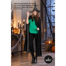 Yenilig 1 Adet Yetişkin Siyah Yakalı Pelerin 120 cm – Jarse Kumaş Pelerin ve Siyah Ince Parlak Cadı Şapkası, Kostüm Halloween Witch Hat Cape