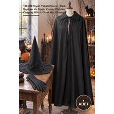 Yenilig 1 Adet Cadı Kostüm Seti – 120 cm Siyah Yakalı Pelerin, Cadı Şapkası ve Siyah Kumaş Eldiven, Cosplay Witch Cloak Hat Gloves