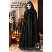 Yenilig 8 Adet Kapüşonlu Pelerin ve Boyanabilir Karton Maske – 120 cm Siyah Kostüm Aksesuarı Cadılar Bayramı Cloak Mask