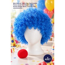 Yenilig 4 Adet Afro Bonus Peruk – Mavi Kıvırcık Takma Saç, Parti Kostüm Peruk, Çocuk ve Yetişkin Uyumlu, Kırmızı Sünger Burun, Costume Wig