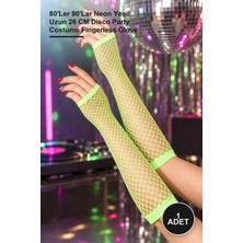 Yenilig 1 Adet Retro Parmaksız File Eldiven – 80'ler 90'lar Neon Yeşil Uzun 26 cm Disco Party Costume Fingerless Glove