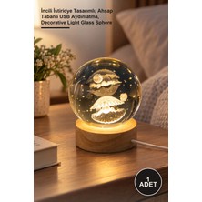 Yenilig 1 Adet Işıklı Cam Küre – Incili Istiridye Tasarımlı, Ahşap Tabanlı USB Aydınlatma, Decorative Light Glass Sphere