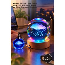 Yenilig 4 Adet Işıklı Yağmur Bulutu Cam Küre – Kristal Cam Küre, Doğal Ahşap Altlık, USB Rgb Gece Lambası ve Kristal Anahtarlık (Keychain)