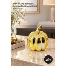 Yenilig 5 Adet Balkabağı Biblo – Büyük Boy Kıvrık Saplı Seramik Dekoratif Obje, Parlak Gold Kaplama, Ev ve Ofis Dekoru Pumpkin Ornament
