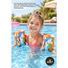 Yenilig 10 Adet Büyük Çocuk Deniz Kolluğu – 6-12 Yaş, Hayvan Desenli Yüzme Kolu, 33X17 Cm, Köpekbalığı ve Maskeli Penguen Desenleri, Arm Float, Swim Armbands