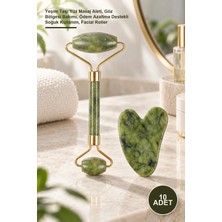 Yenilig 10 Adet Jade Roller ve Gua Sha Taşı Seti – Yeşim Taşı Yüz Masaj Aleti, Göz Bölgesi Bakımı, Ödem Azaltma Destekli Soğuk Kullanım, Facial Roller